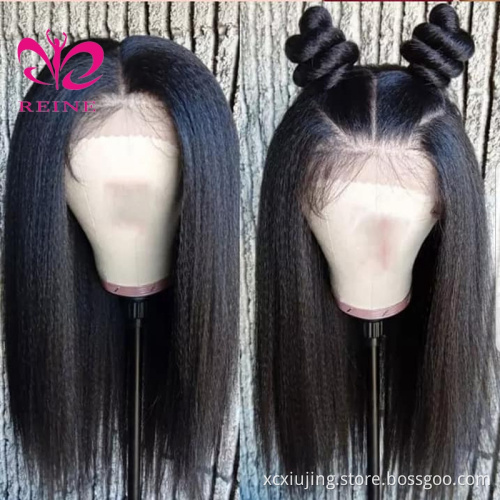 REINE Wholesale Vendors Brazilian Virgin Kinky Straight  Natural Hairline Glueless Remylace front human hair wig for black woman